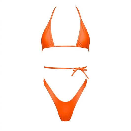 Orange Retro High Cut Thong Tri - Kini Set - String Bikini - GrlFriday Shop