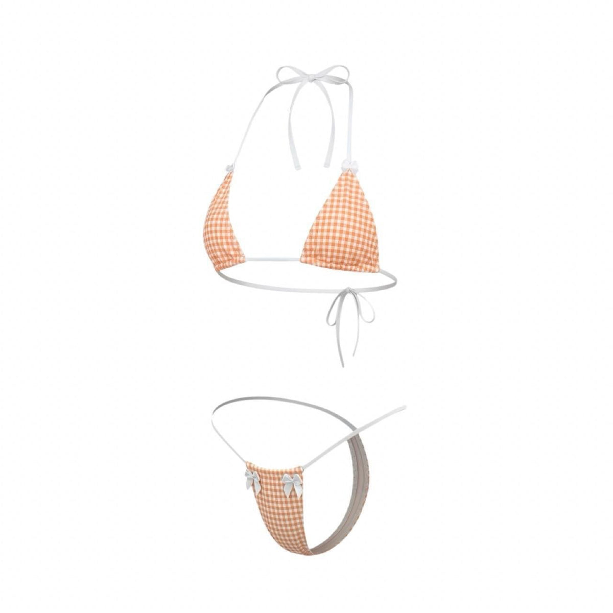 Orange + White Gingham Microkini with White Lace and Bows - GrlFriday Shop