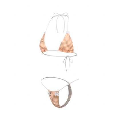 Orange + White Gingham Microkini with White Lace and Bows - GrlFriday Shop