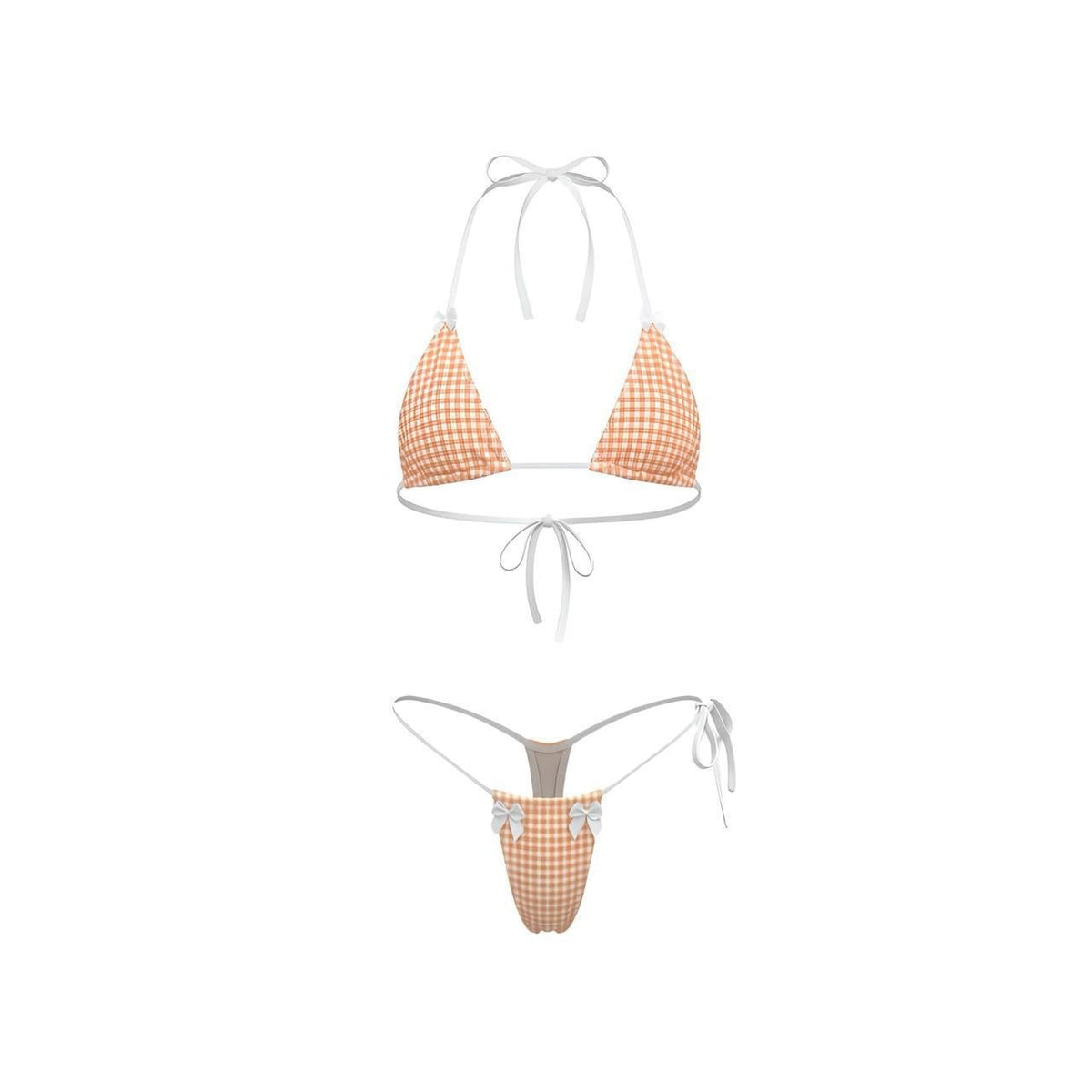 Orange + White Gingham Microkini with White Lace and Bows - GrlFriday Shop