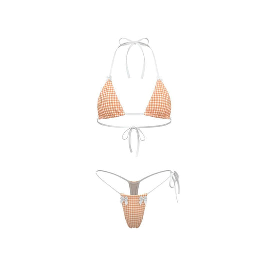 Orange + White Gingham Microkini with White Lace and Bows - GrlFriday Shop