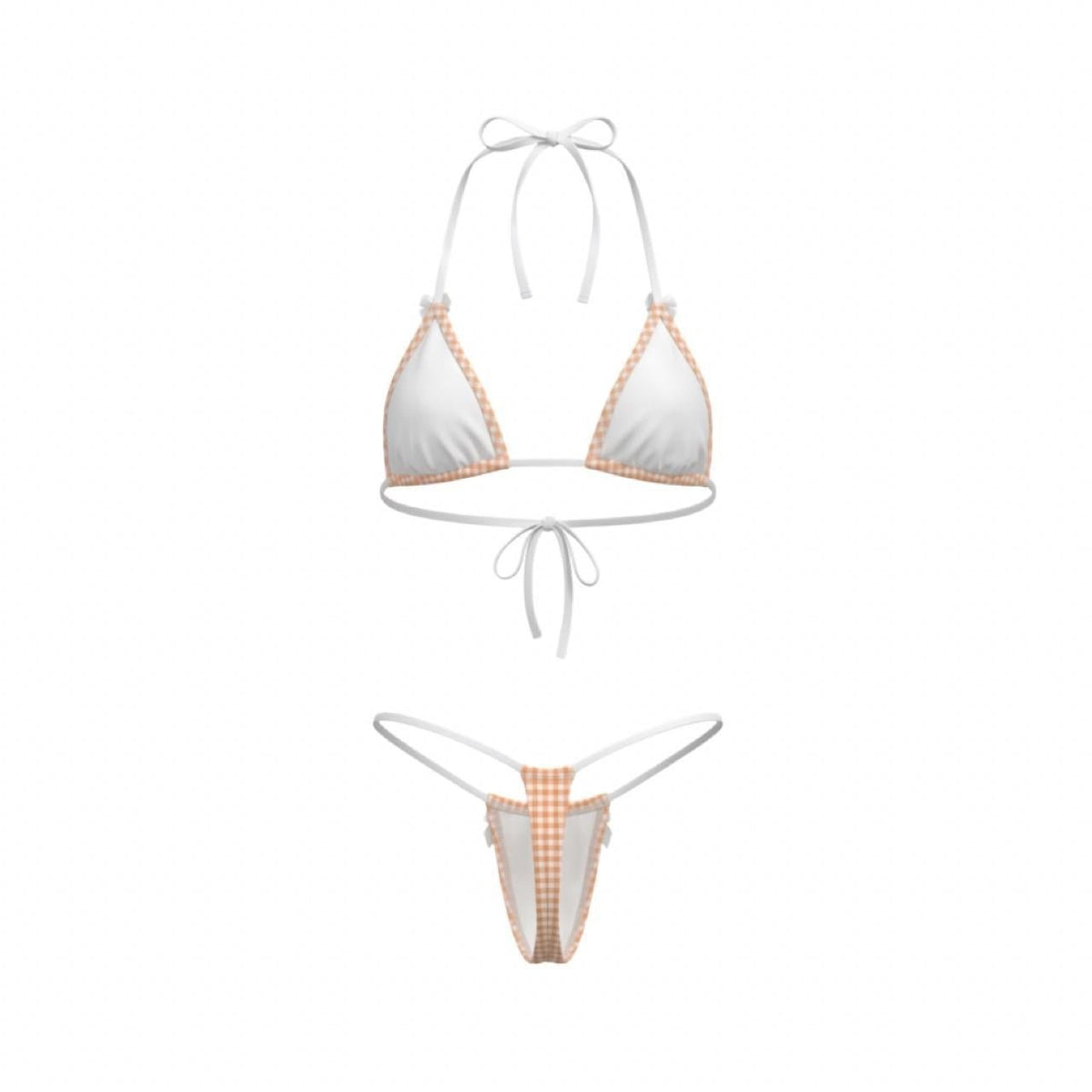 Orange + White Gingham Microkini with White Lace and Bows - GrlFriday Shop