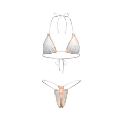 Orange + White Gingham Microkini with White Lace and Bows - GrlFriday Shop