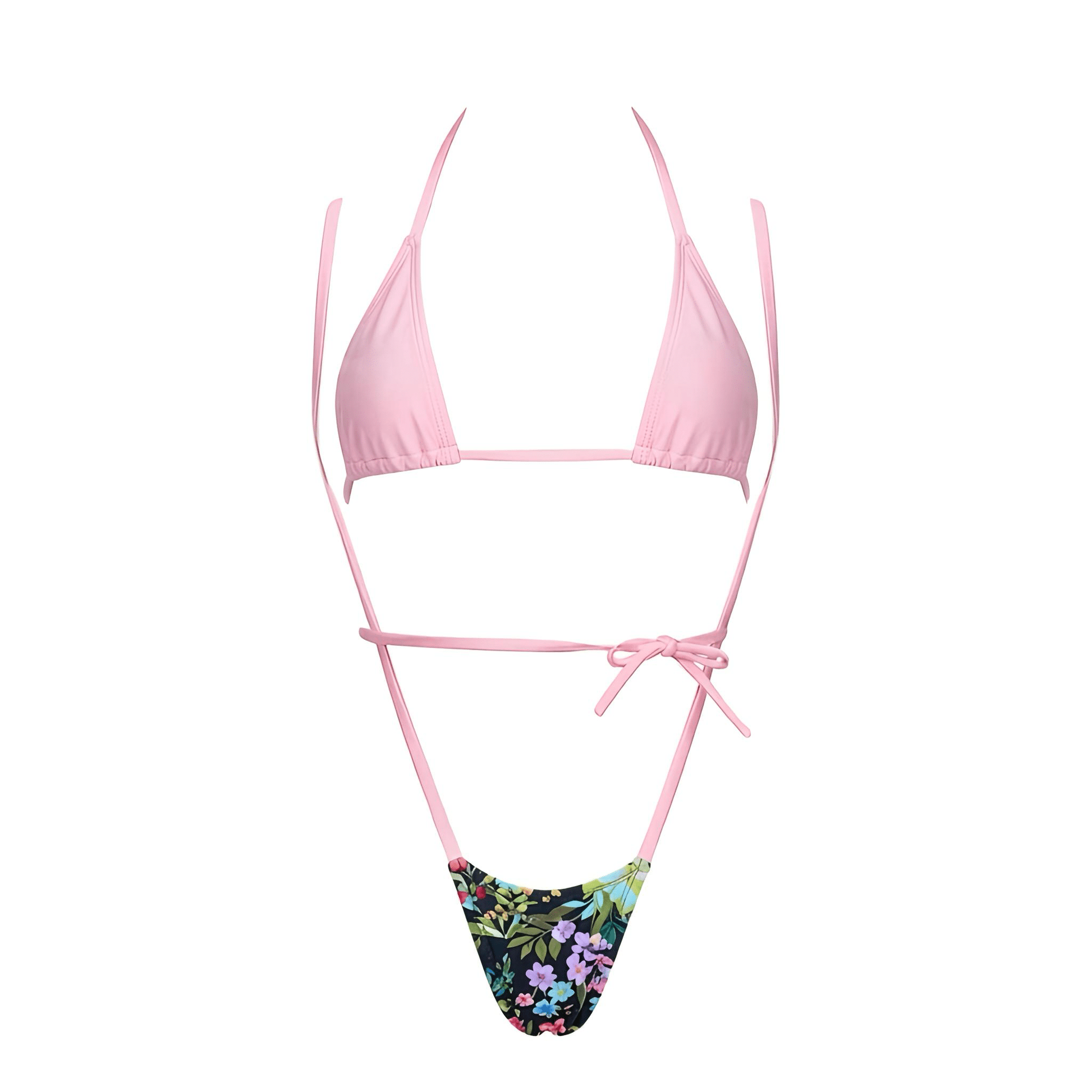 Pastel Pink + Floral Print Slingshot Thong Microkini Set - GrlFriday Shop