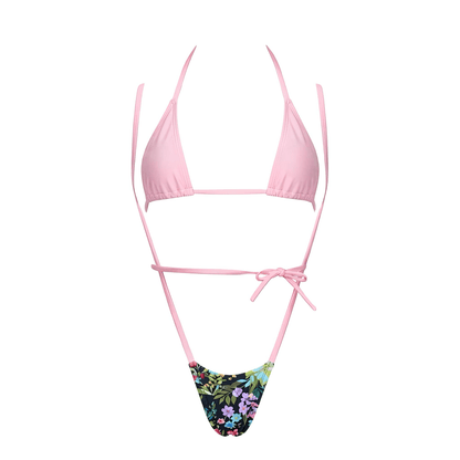 Pastel Pink + Floral Print Slingshot Thong Microkini Set - GrlFriday Shop