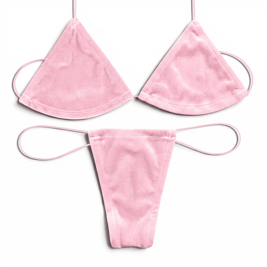 Pastel Pink Velvet Microkini Set - GrlFriday Shop