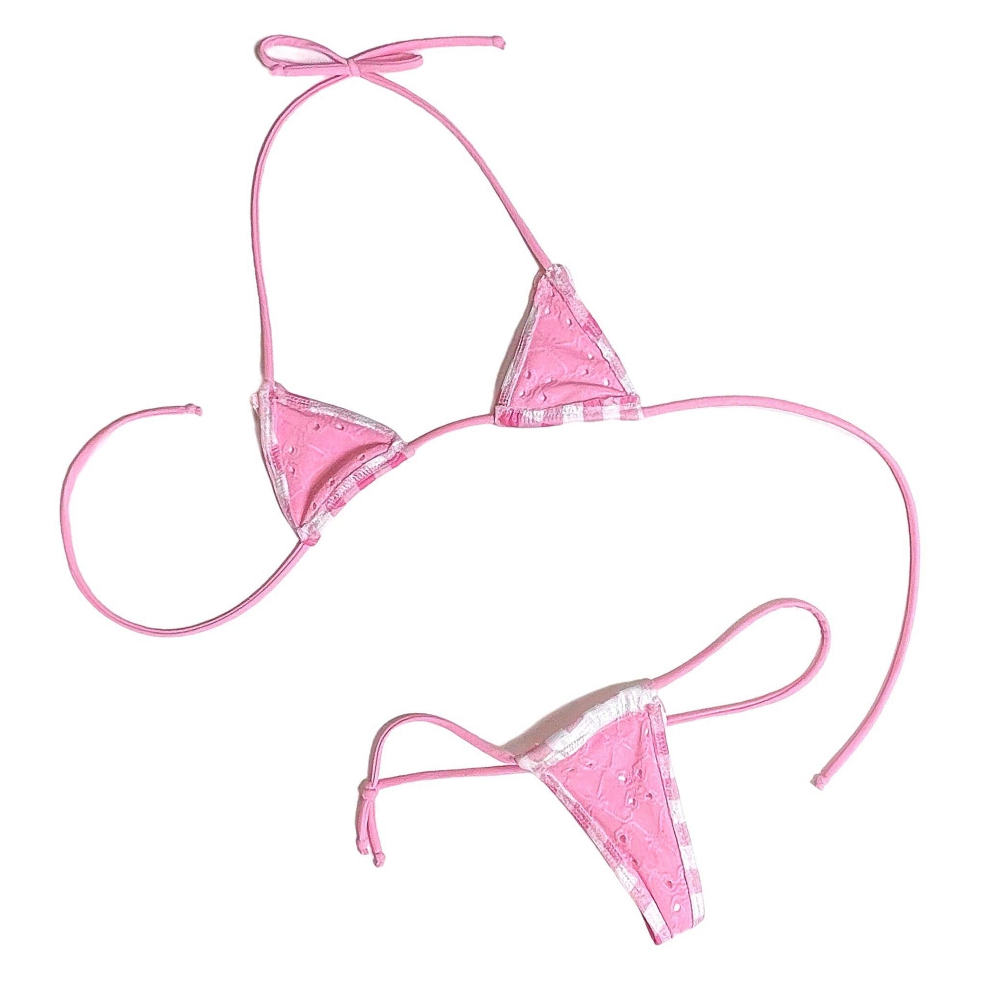 Pink + White Gingham Microkini with Bows - GrlFriday Shop