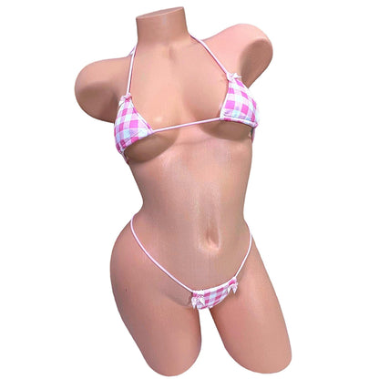 Pink + White Gingham Microkini with Bows - GrlFriday Shop