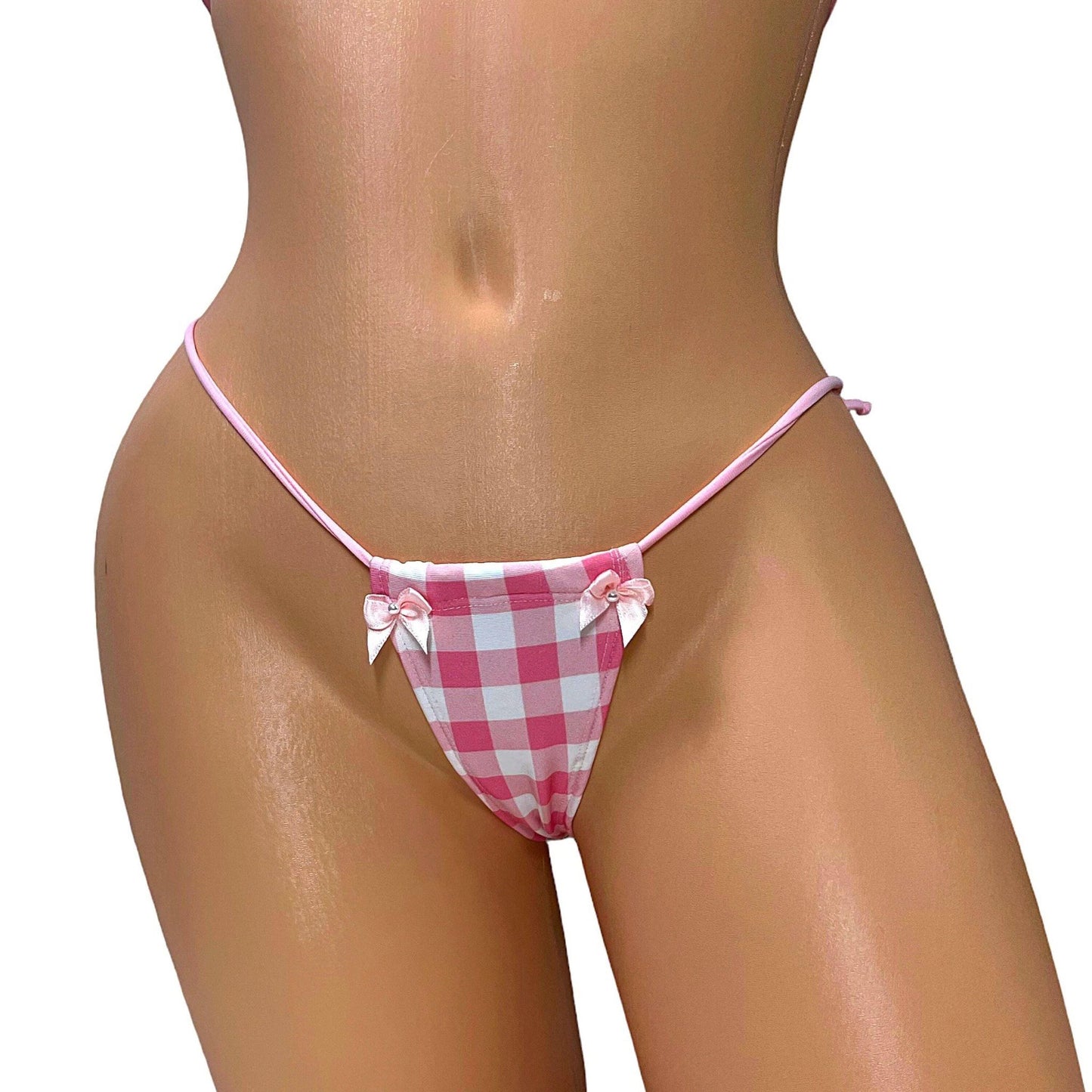 Pink + White Gingham Microkini with Bows - GrlFriday Shop