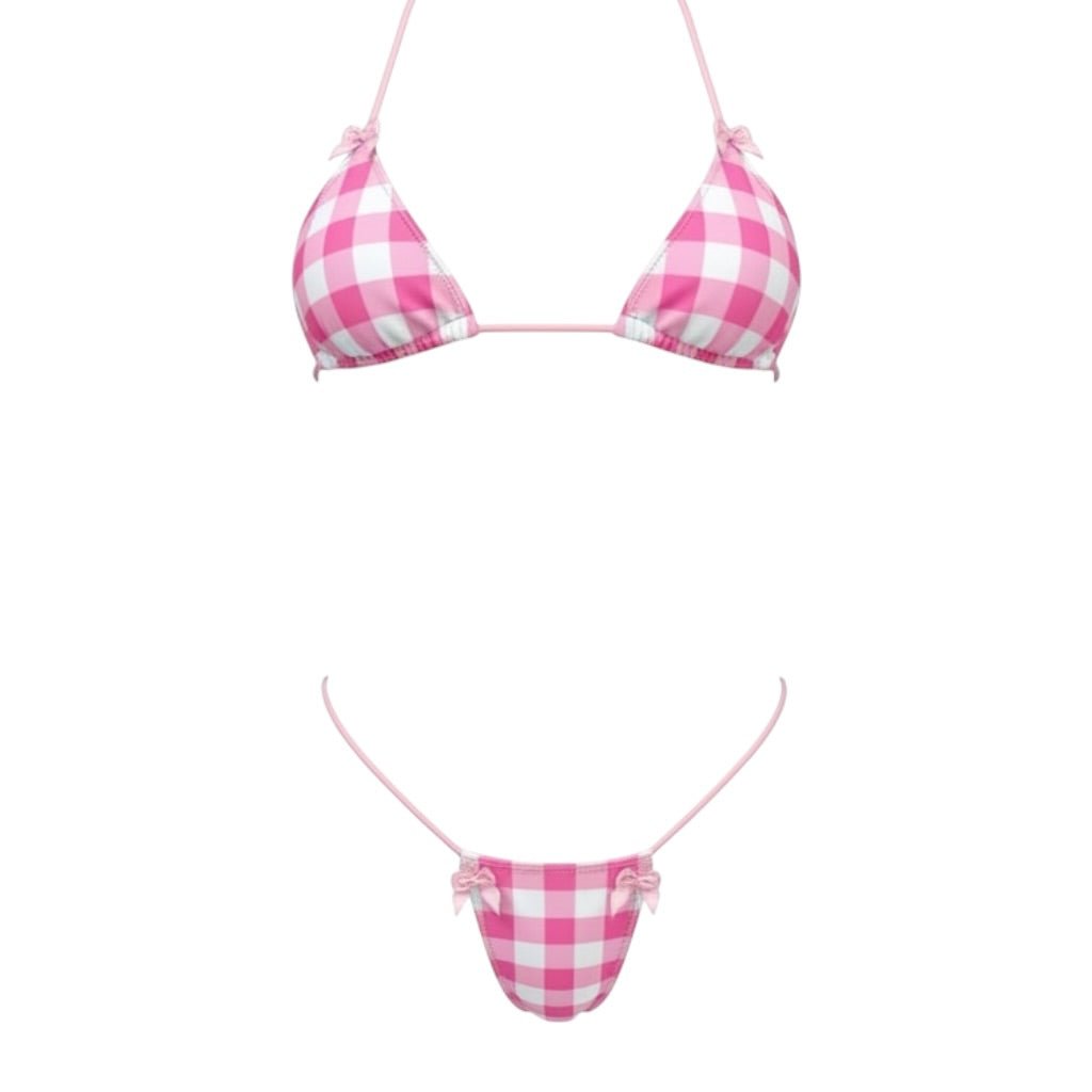 Pink + White Gingham Microkini with Bows - GrlFriday Shop