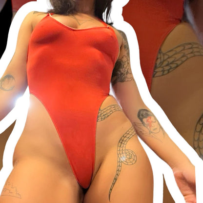 Poppy Red Retro High Thigh Halter Tie Monokini with White Lace Trim - GrlFriday Shop