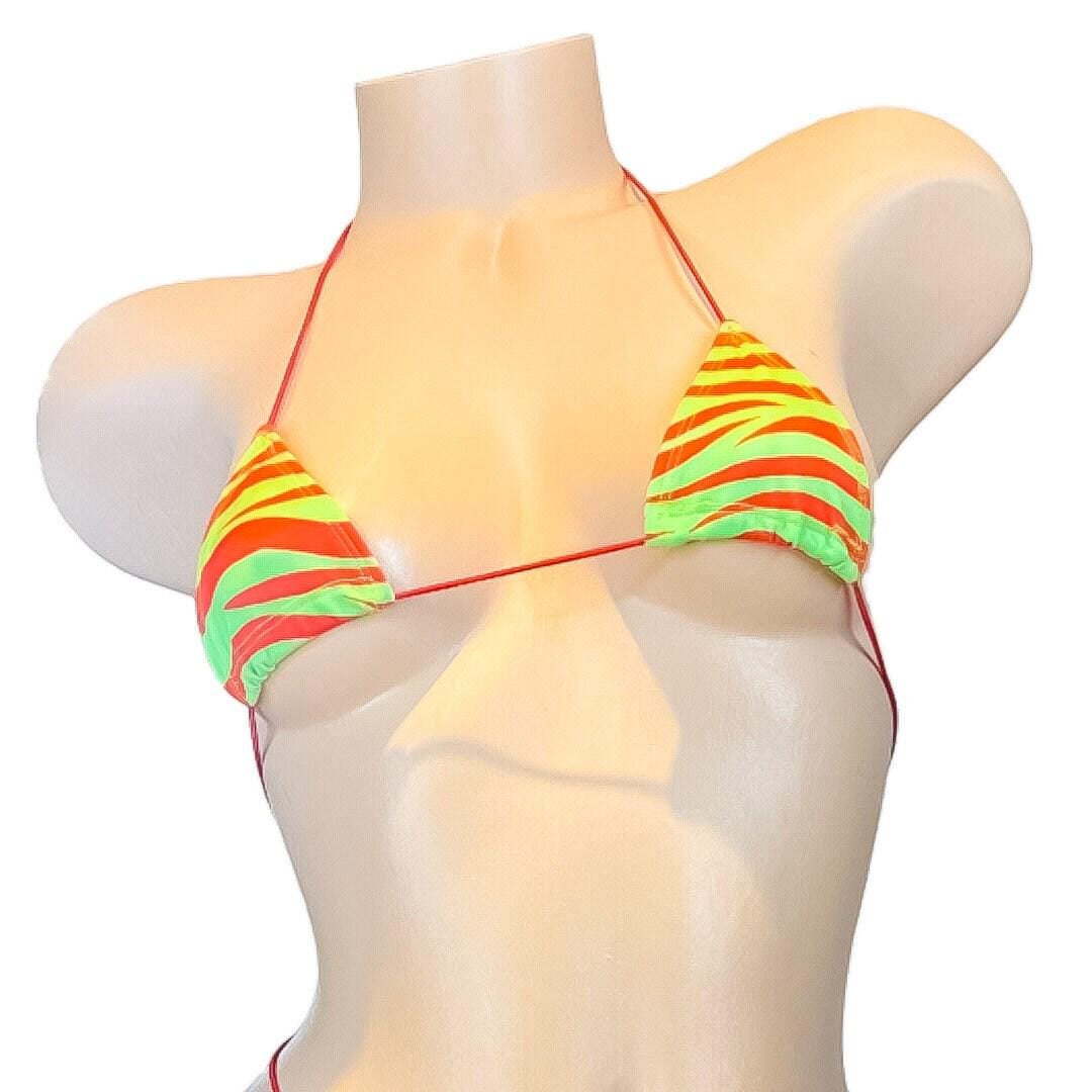 Red and lime green zebra print microkini - exotic dancewear - GrlFriday Shop