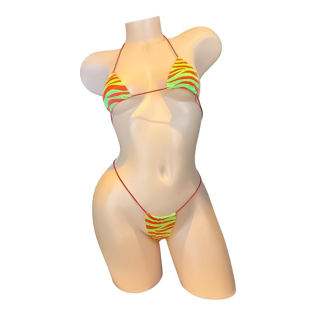 Red and lime green zebra print microkini - exotic dancewear - GrlFriday Shop