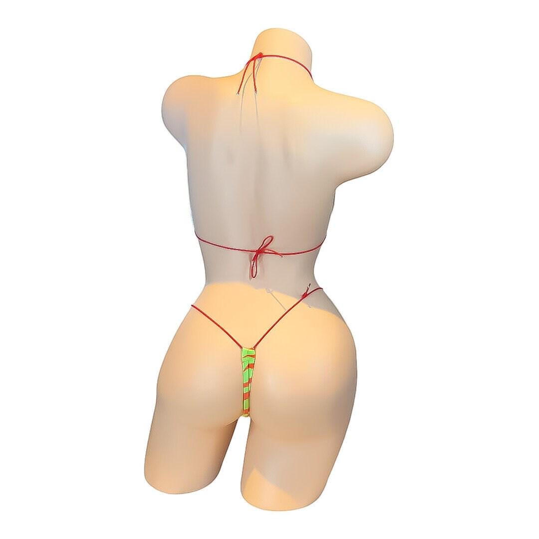 Red and lime green zebra print microkini - exotic dancewear - GrlFriday Shop