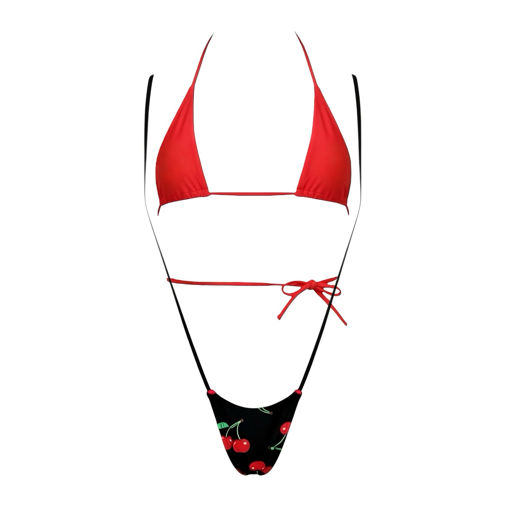 Red + Black Cherry Print Slingshot Thong Microkini Set - GrlFriday Shop