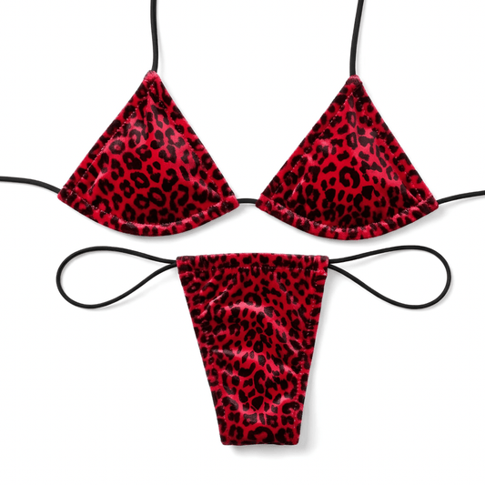 Red Leopard Print Velvet Microkini Set - GrlFriday Shop