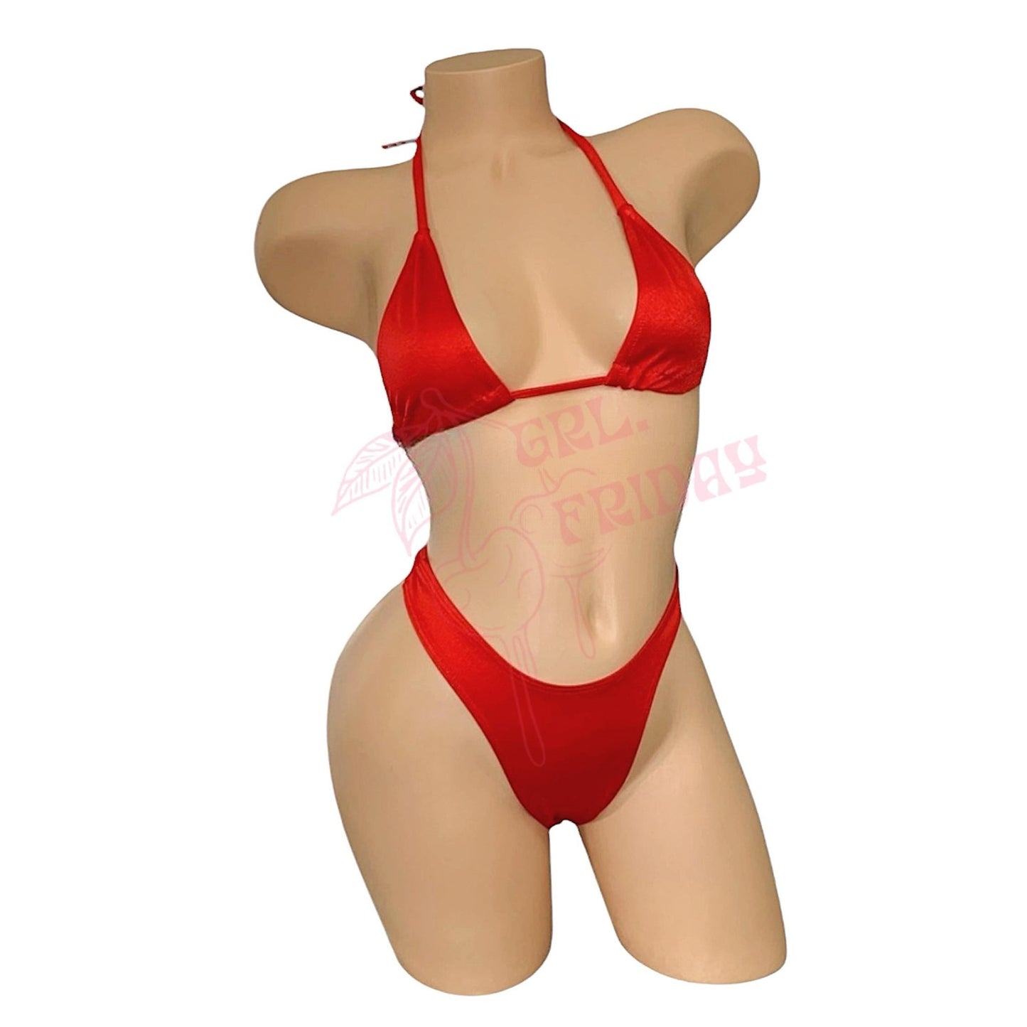 Red Retro High Cut Thong Tri - Kini Set - String Bikini - GrlFriday Shop