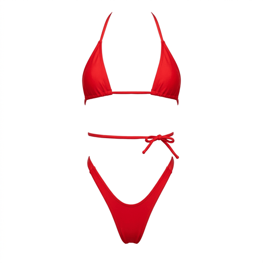 Red Retro High Cut Thong Tri - Kini Set - String Bikini - GrlFriday Shop