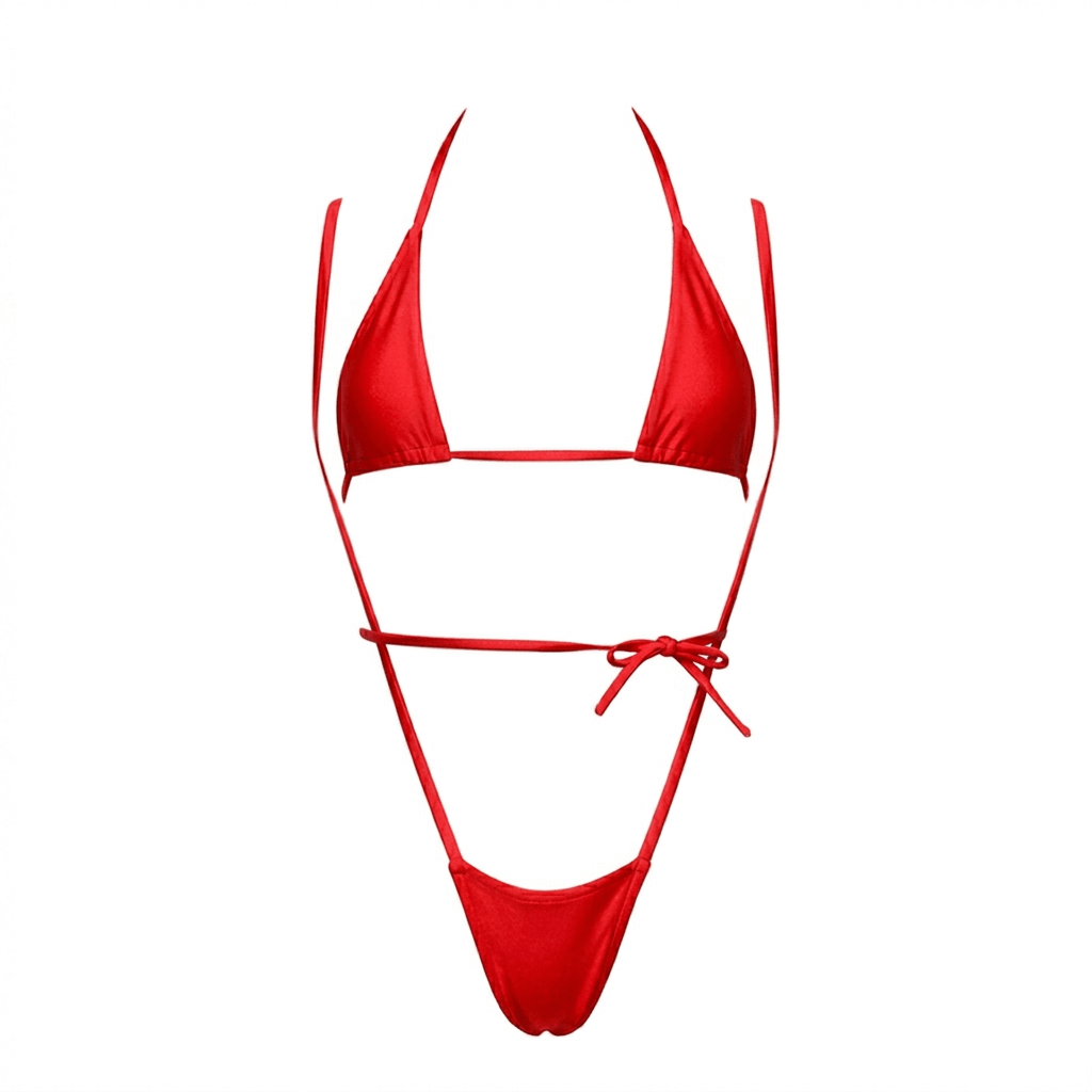 Red Tri - Kini Slingshot Thong Set - Microkini - GrlFriday Shop