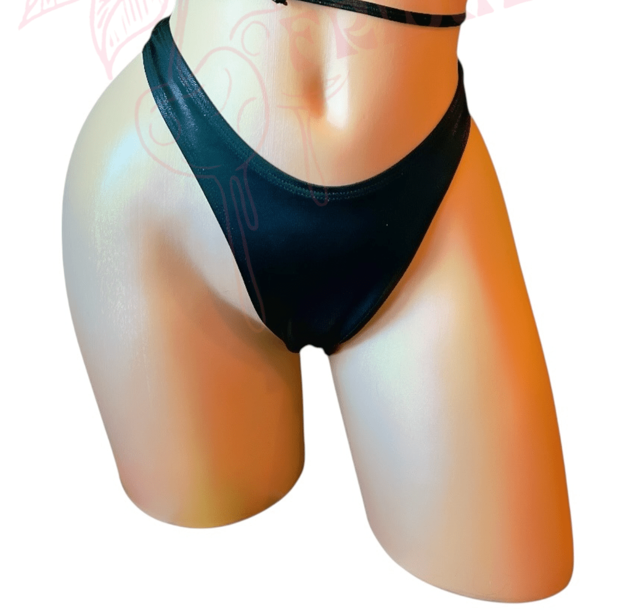 Retro High Thigh Cut Thong - Glossy Black - GrlFriday Shop