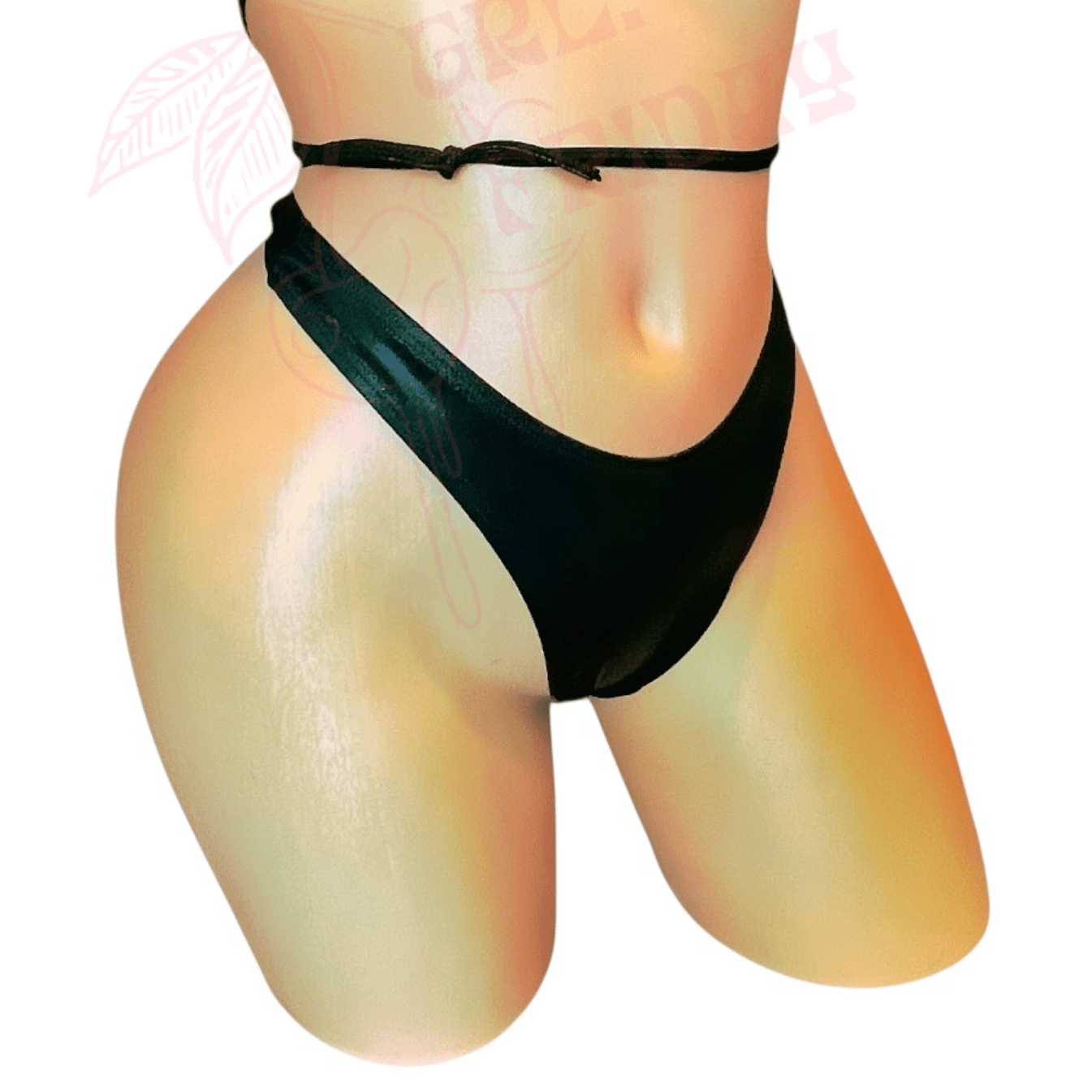 Retro High Thigh Cut Thong - Glossy Black - GrlFriday Shop