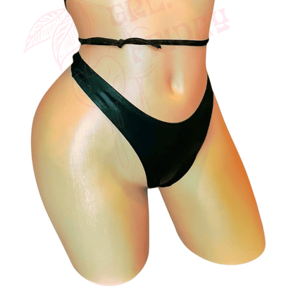Retro High Thigh Cut Thong - Glossy Black - GrlFriday Shop