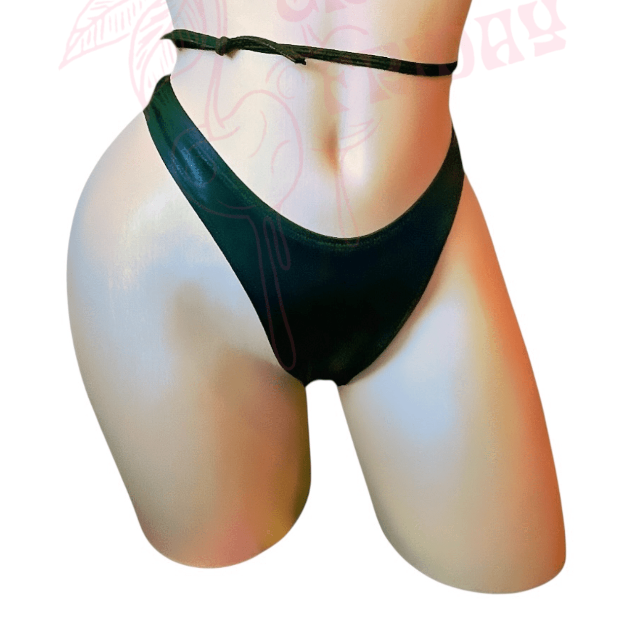 Retro High Thigh Cut Thong - Glossy Black - GrlFriday Shop