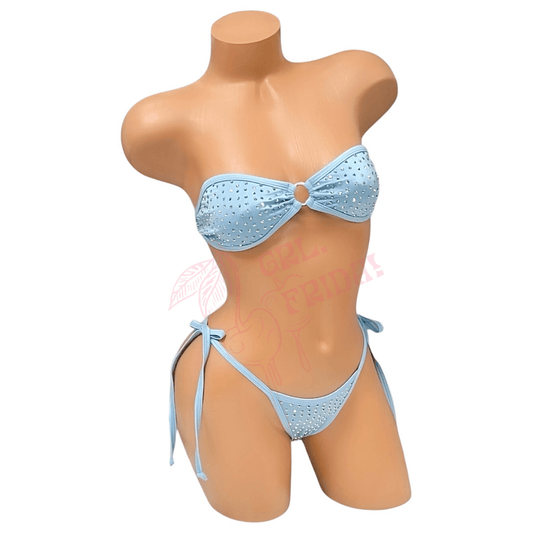 Rhinestoned Bandeau Bikini Set - Baby Blue - GrlFriday Shop