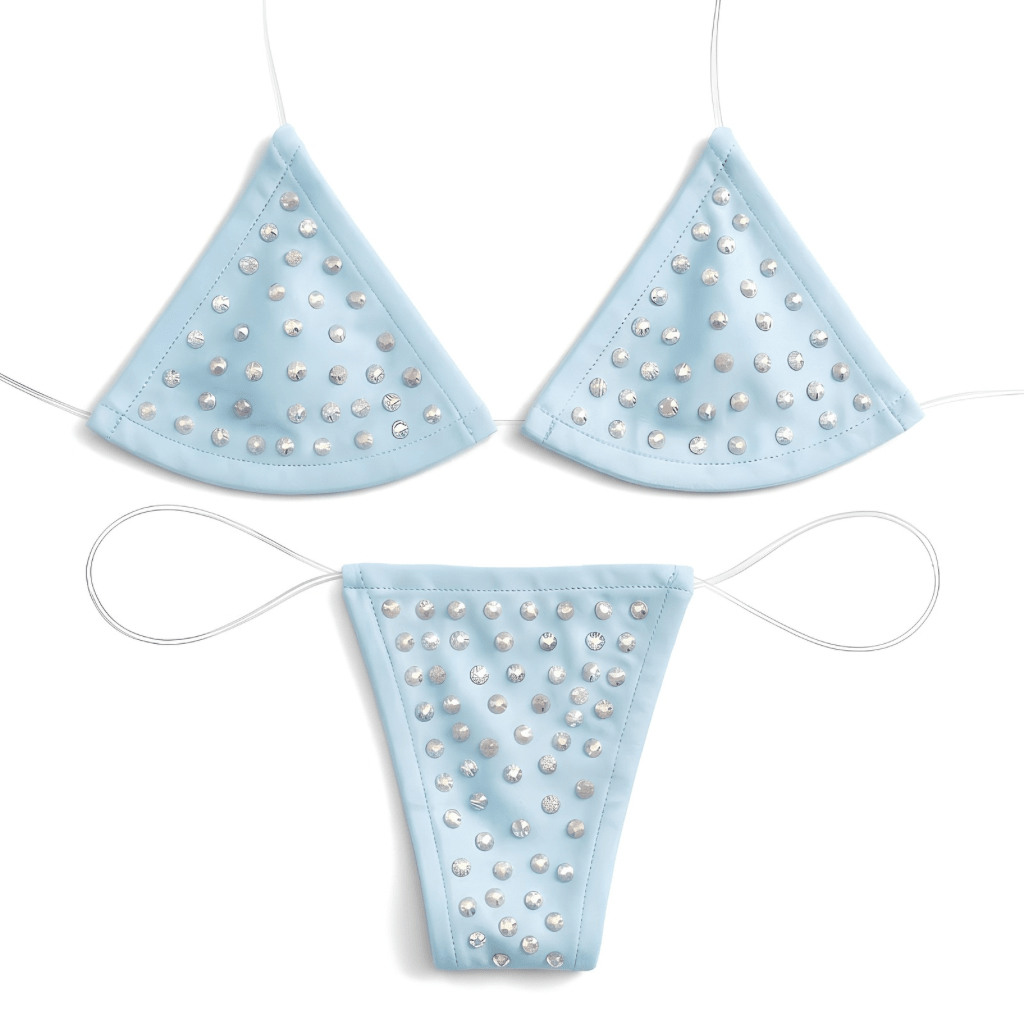 Rhinestoned Bling Microkini Set - Baby Blue - GrlFriday Shop
