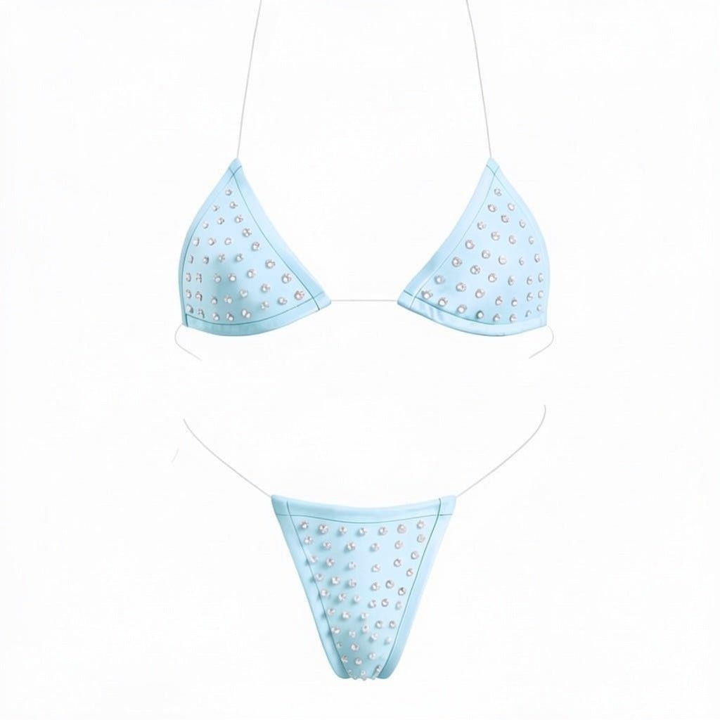 Rhinestoned Bling Microkini Set - Baby Blue - GrlFriday Shop