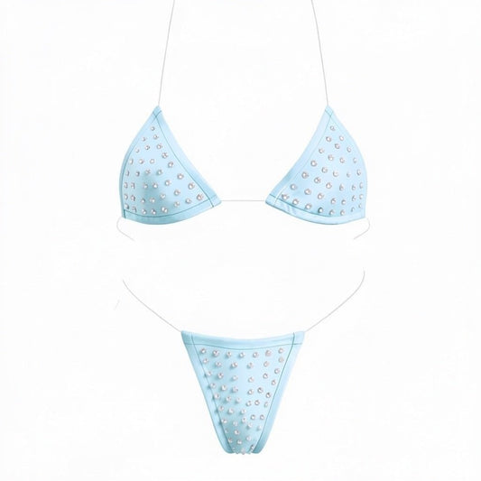 Rhinestoned Bling Microkini Set - Baby Blue - GrlFriday Shop