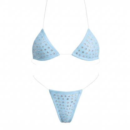 Rhinestoned Bling Microkini Set - Baby Blue - GrlFriday Shop
