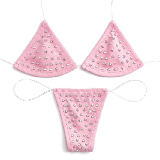 Rhinestoned Bling Microkini Set - Baby Pink - GrlFriday Shop