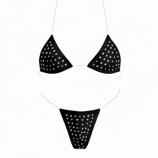 Rhinestoned Bling Microkini Set - Black - GrlFriday Shop