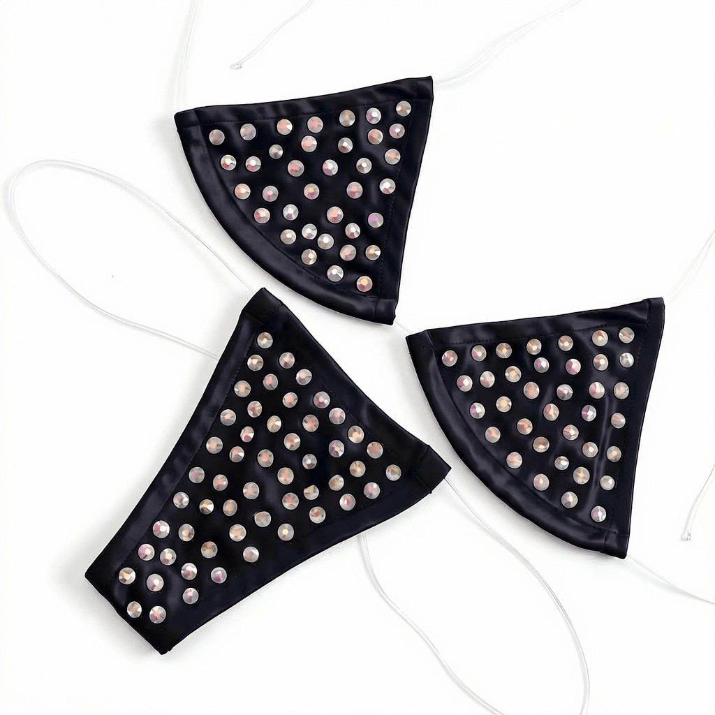 Rhinestoned Bling Microkini Set - Black - GrlFriday Shop