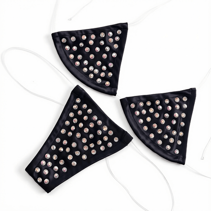 Rhinestoned Bling Microkini Set - Black - GrlFriday Shop