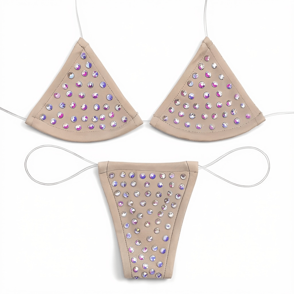 Rhinestoned Bling Microkini Set - Coffee - GrlFriday Shop