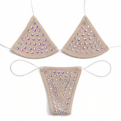 Rhinestoned Bling Microkini Set - Coffee - GrlFriday Shop