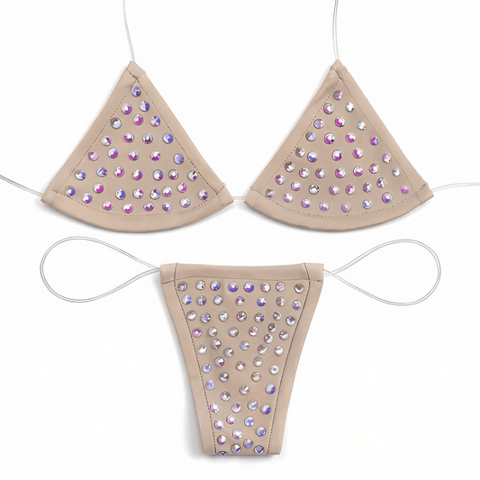 Rhinestoned Bling Microkini Set - Coffee - GrlFriday Shop
