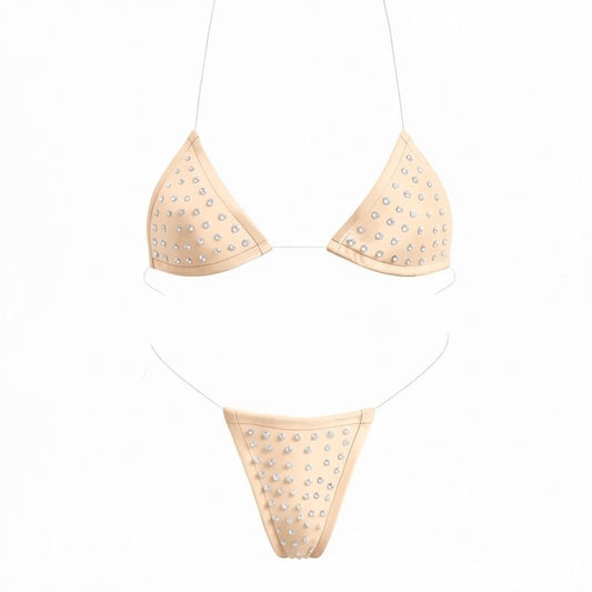 Rhinestoned Bling Microkini Set - Coffee - GrlFriday Shop