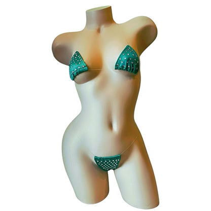 Rhinestoned Bling Microkini Set - Emerald Green - GrlFriday Shop