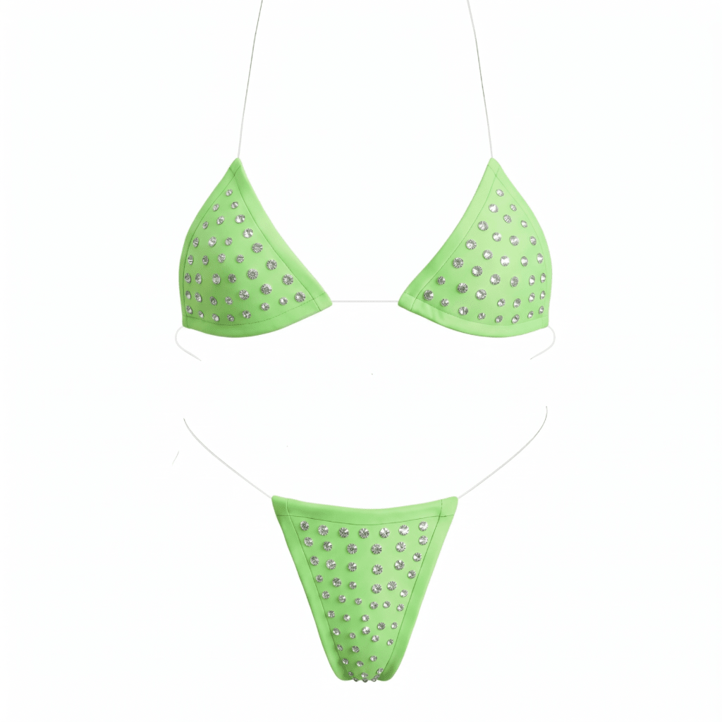 Rhinestoned Bling Microkini Set - Lime Green - GrlFriday Shop