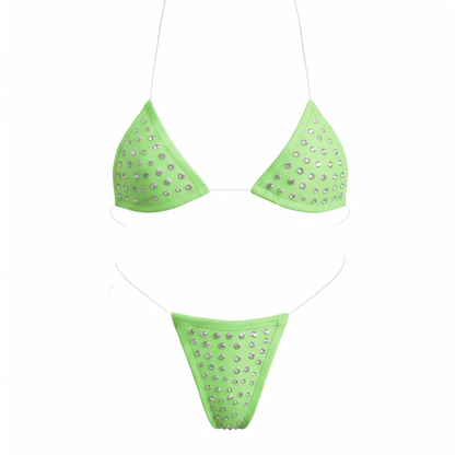 Rhinestoned Bling Microkini Set - Lime Green - GrlFriday Shop