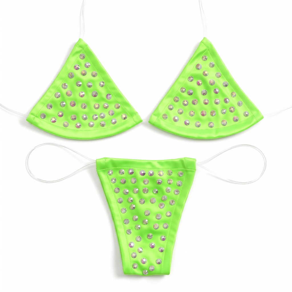 Rhinestoned Bling Microkini Set - Lime Green - GrlFriday Shop