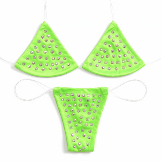 Rhinestoned Bling Microkini Set - Lime Green - GrlFriday Shop