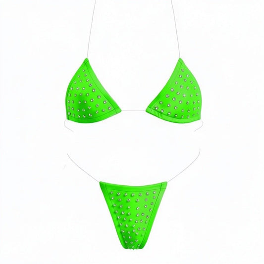 Rhinestoned Bling Microkini Set - Lime Green - GrlFriday Shop