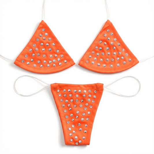 Rhinestoned Bling Microkini Set - Orange - GrlFriday Shop