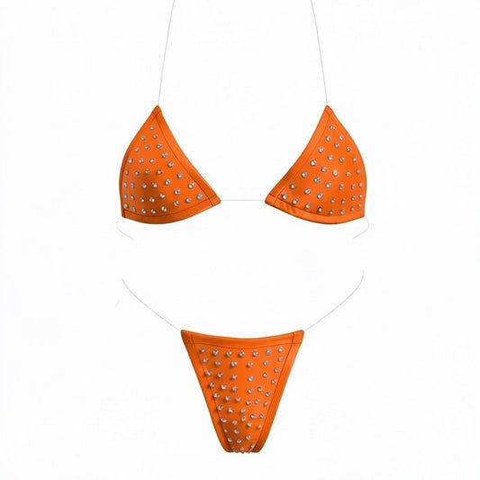 Rhinestoned Bling Microkini Set - Orange - GrlFriday Shop