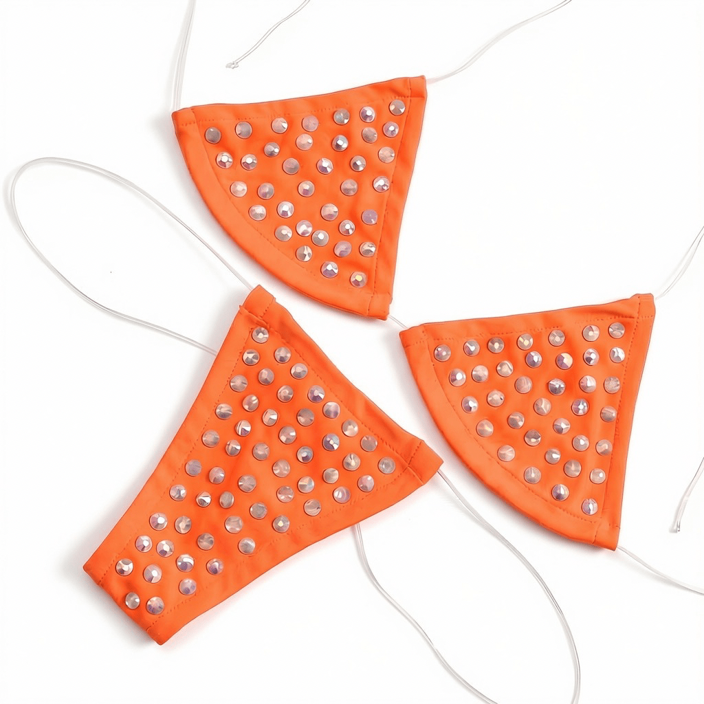 Rhinestoned Bling Microkini Set - Orange - GrlFriday Shop
