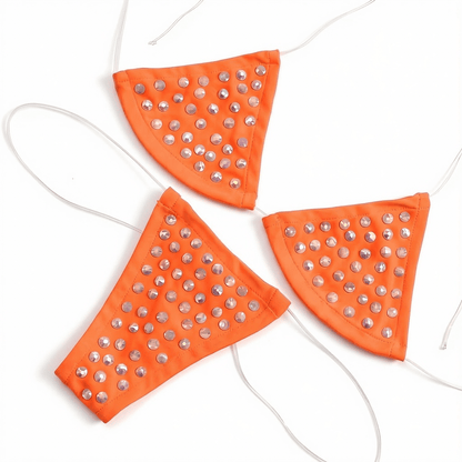 Rhinestoned Bling Microkini Set - Orange - GrlFriday Shop